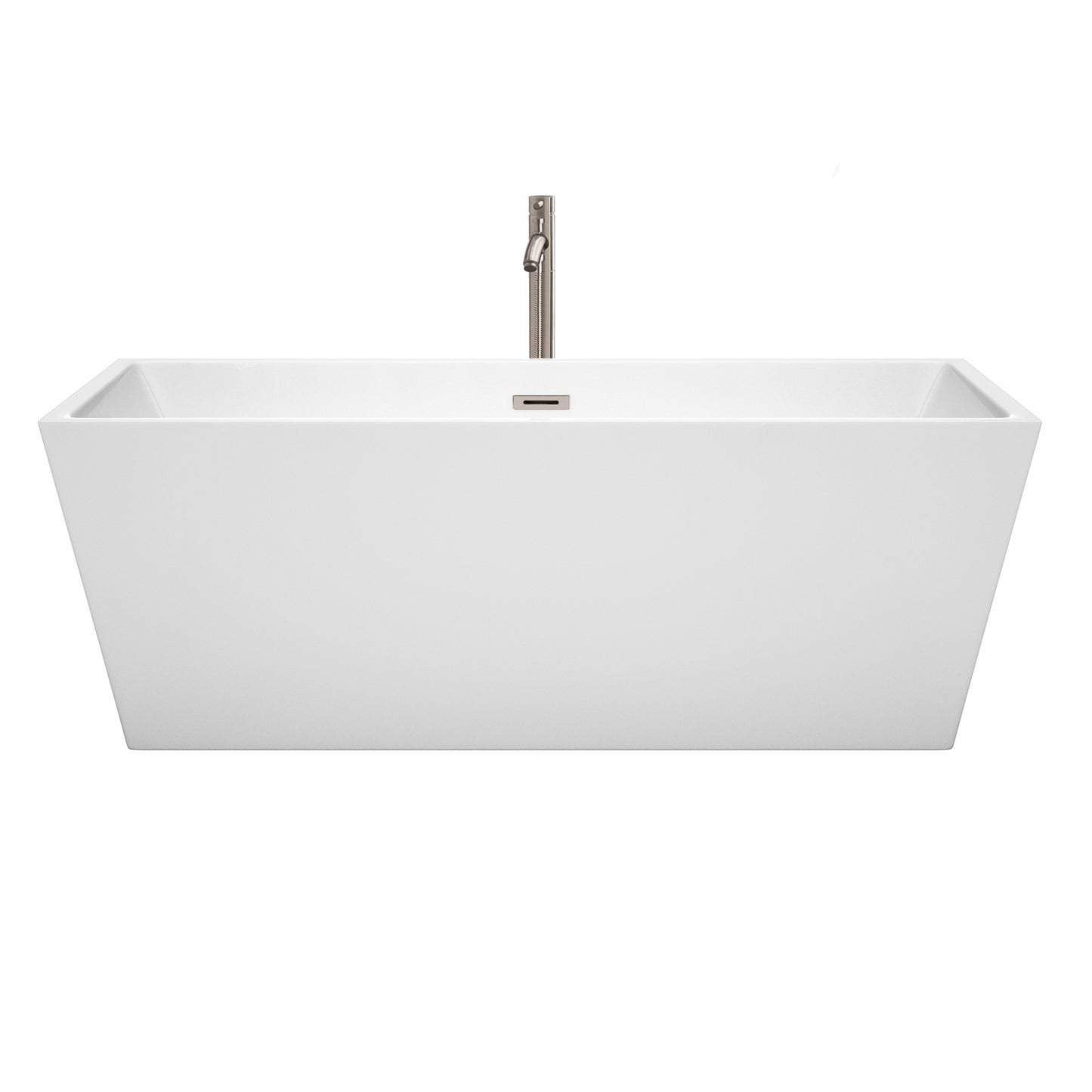 Sara 67" Freestanding Bathtub in White, Overflow Trim in Brushed Nickel