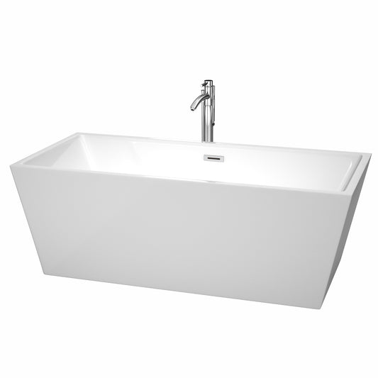 Sara 67" Freestanding Bathtub in White, Overflow Trim in Chrome