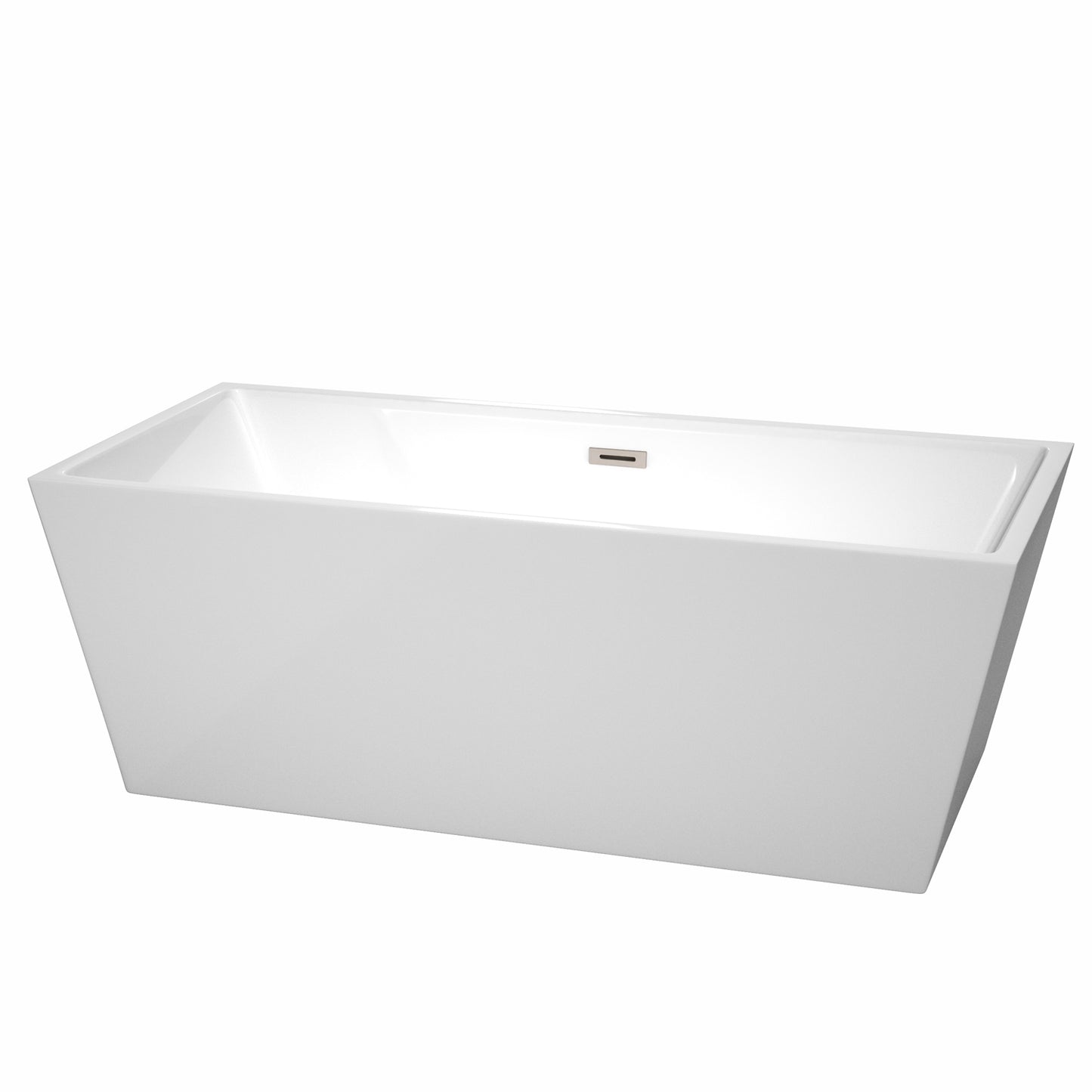 Sara 67" Freestanding Bathtub in White, Brushed Nickel Drain, Overflow Trim