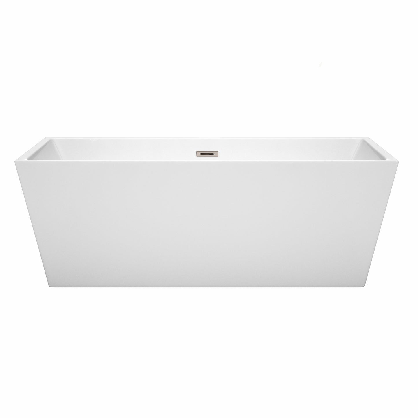 Sara 67" Freestanding Bathtub in White, Brushed Nickel Drain, Overflow Trim