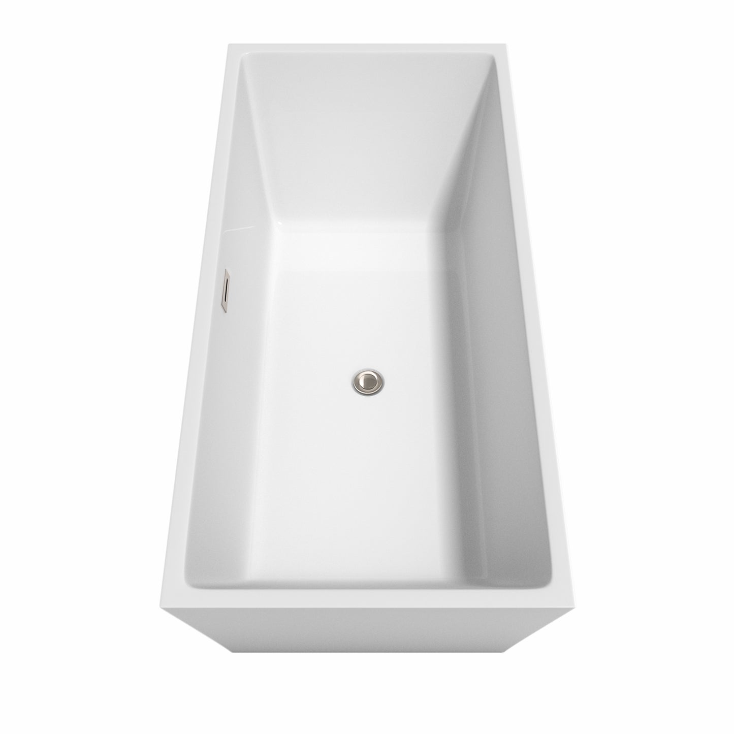 Sara 67" Freestanding Bathtub in White, Brushed Nickel Drain, Overflow Trim