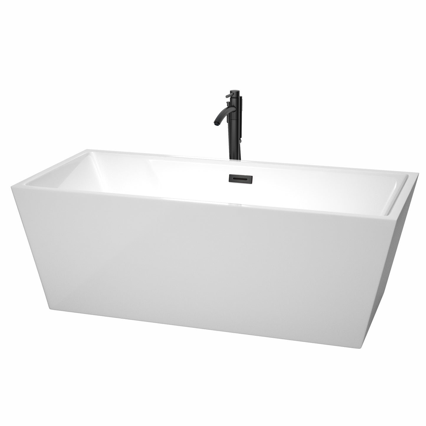 Sara 67" Freestanding Bathtub in White, Overflow Trim in Matte Black