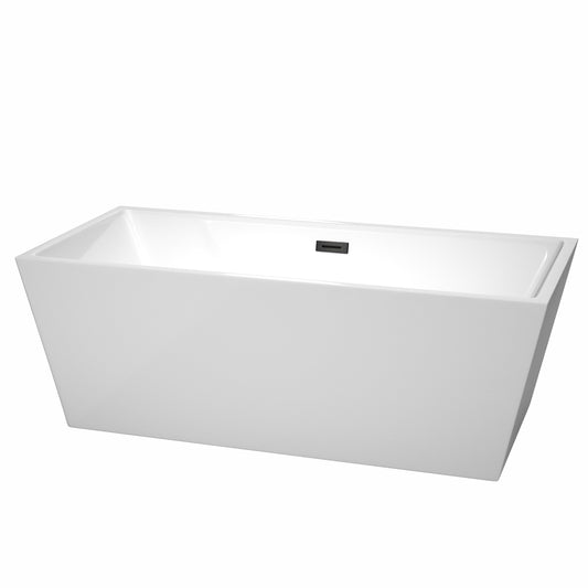 Sara 67" Freestanding Bathtub in White, Matte Black Drain, Overflow Trim