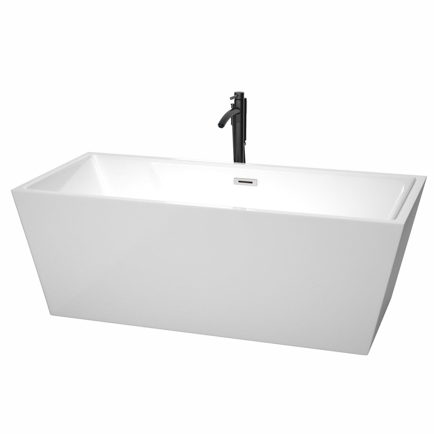 Sara 67" Freestanding Bathtub in White, Polished Chrome Trim, Faucet in Black