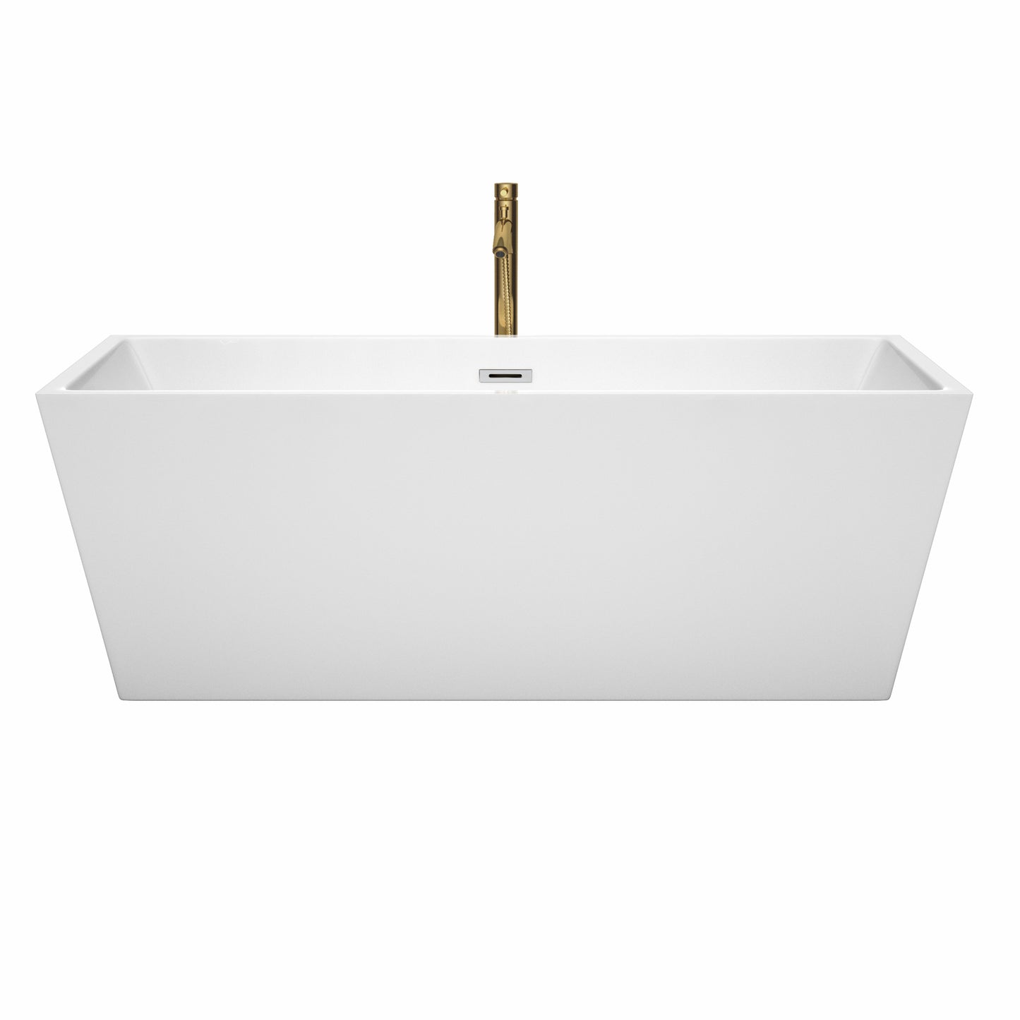 Sara 67" Freestanding Bathtub in White, Chrome Trim, Faucet in Brushed Gold