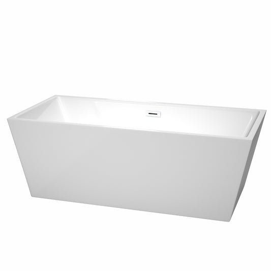 Sara 67" Freestanding Bathtub in White, Shiny White Drain, Overflow Trim