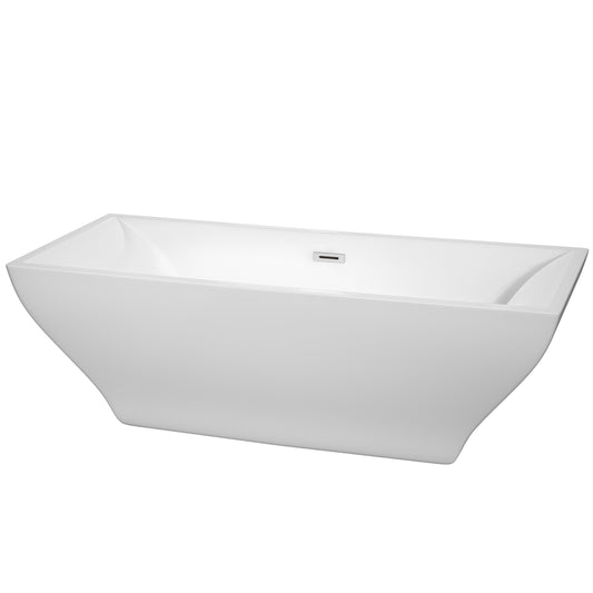 Maryam 71" Freestanding Bathtub in White, Polished Chrome Drain, Overflow Trim