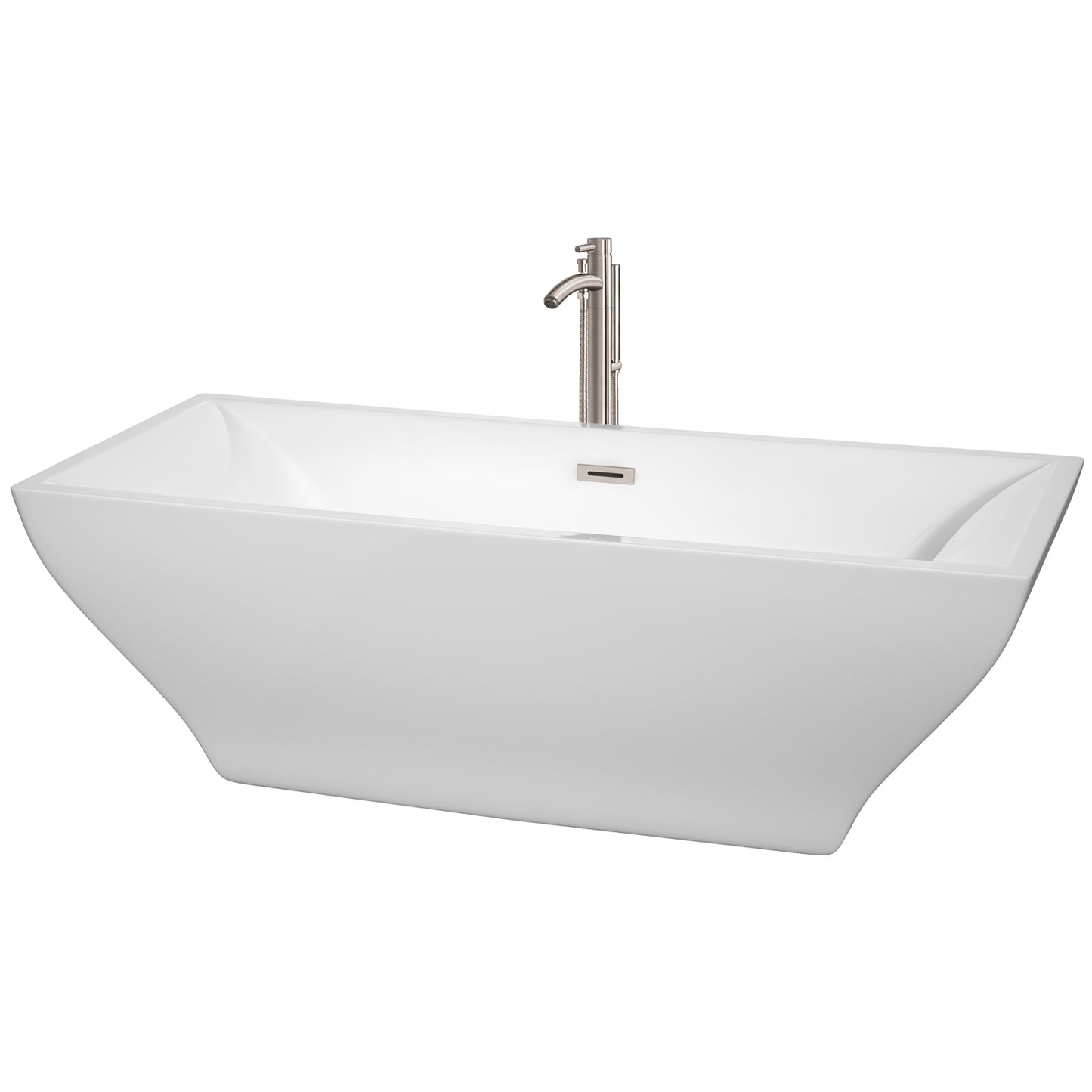 Maryam 71" Freestanding Bathtub in White, Overflow Trim in Brushed Nickel