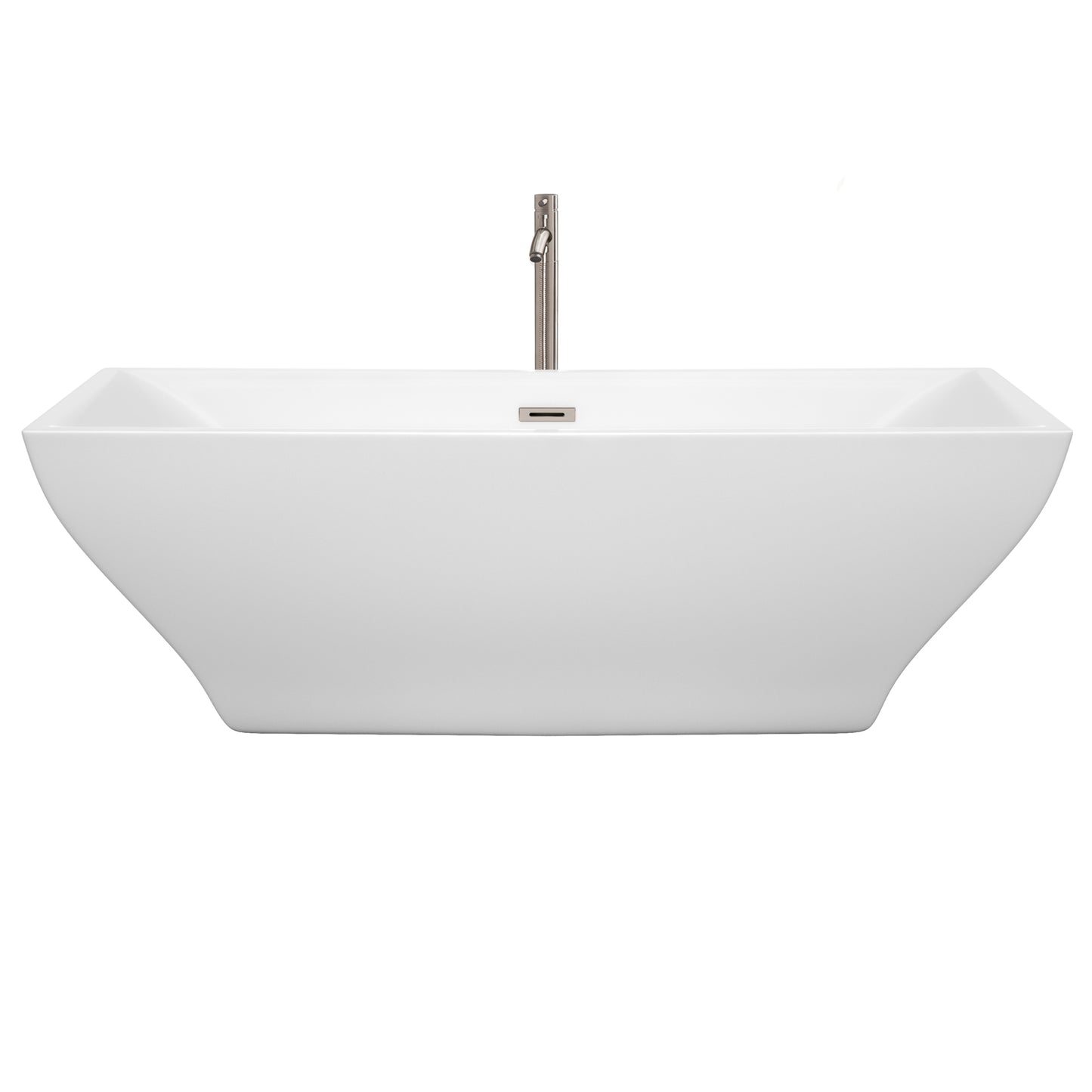 Maryam 71" Freestanding Bathtub in White, Overflow Trim in Brushed Nickel