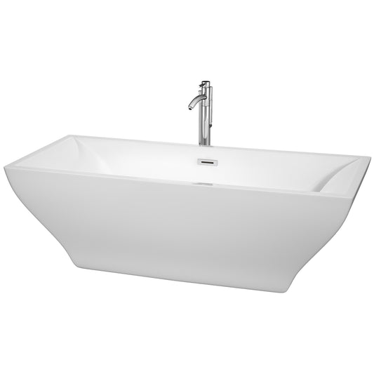 Maryam 71" Freestanding Bathtub in White, Overflow Trim in Chrome