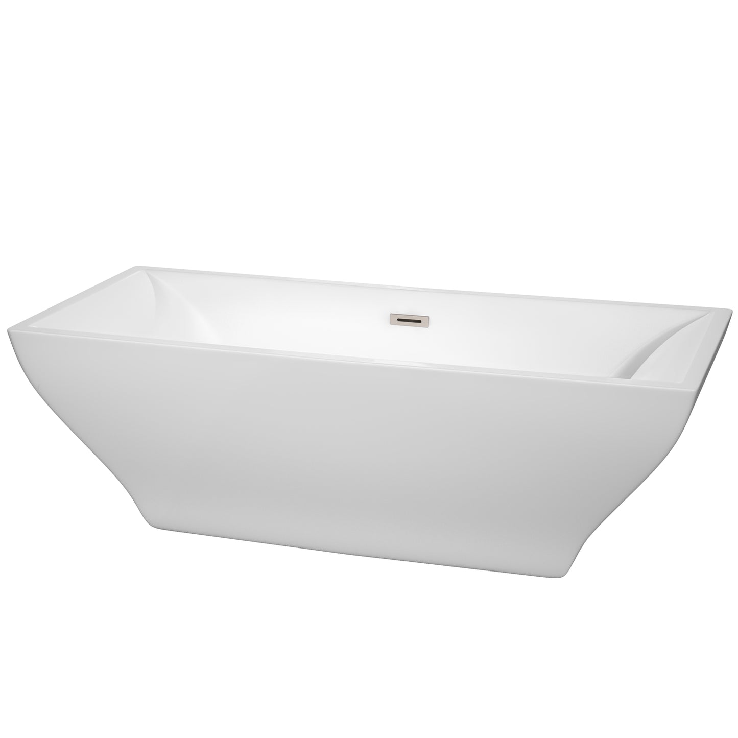 Maryam 71" Freestanding Bathtub in White, Brushed Nickel Drain, Overflow Trim