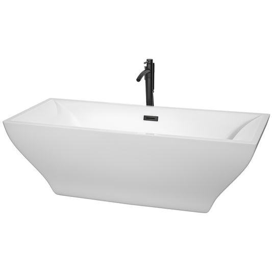 Maryam 71" Freestanding Bathtub in White, Overflow Trim in Matte Black