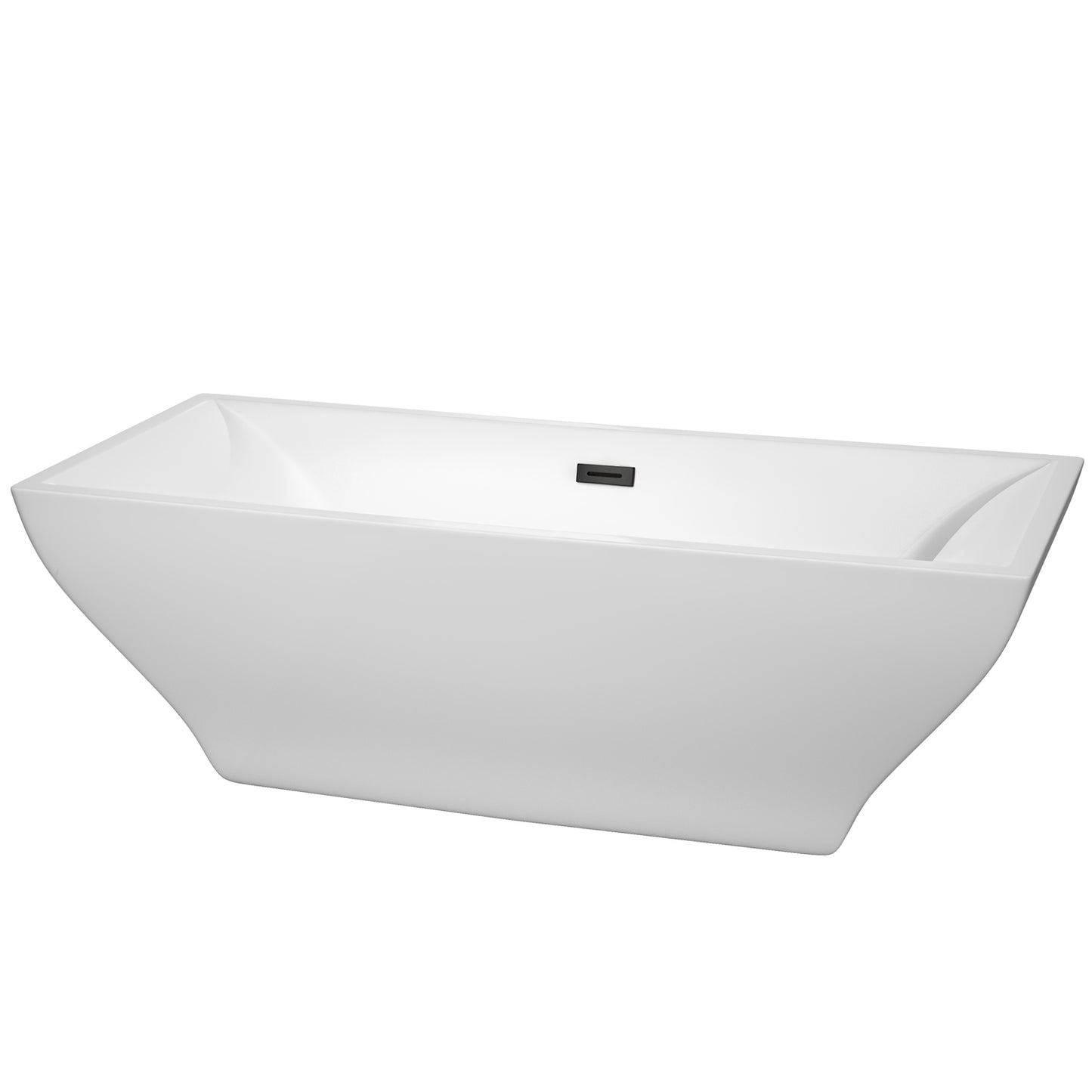 Maryam 71" Freestanding Bathtub in White, Matte Black Drain, Overflow Trim