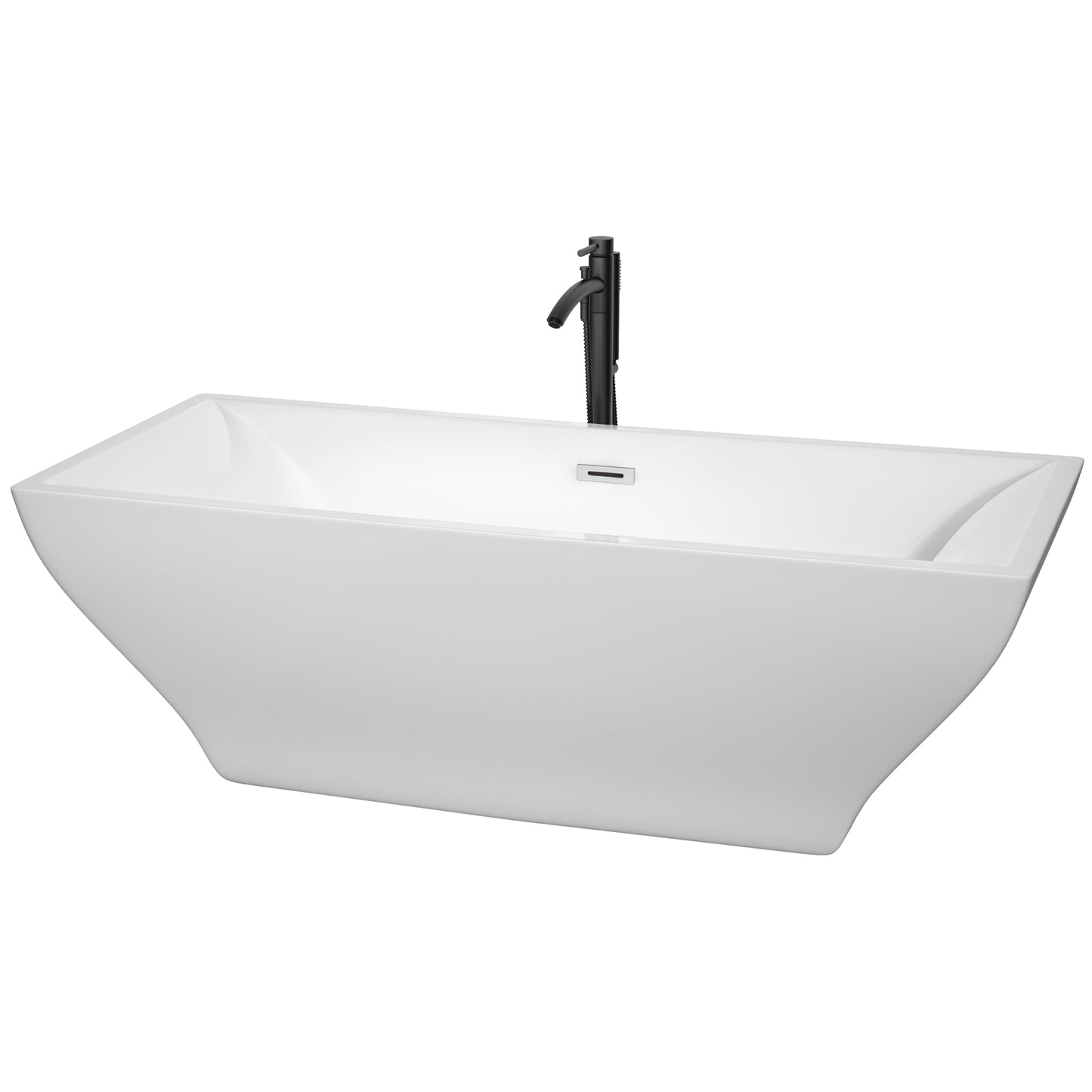 Maryam 71" Freestanding Bathtub in White, Polished Chrome Trim, Faucet in Black