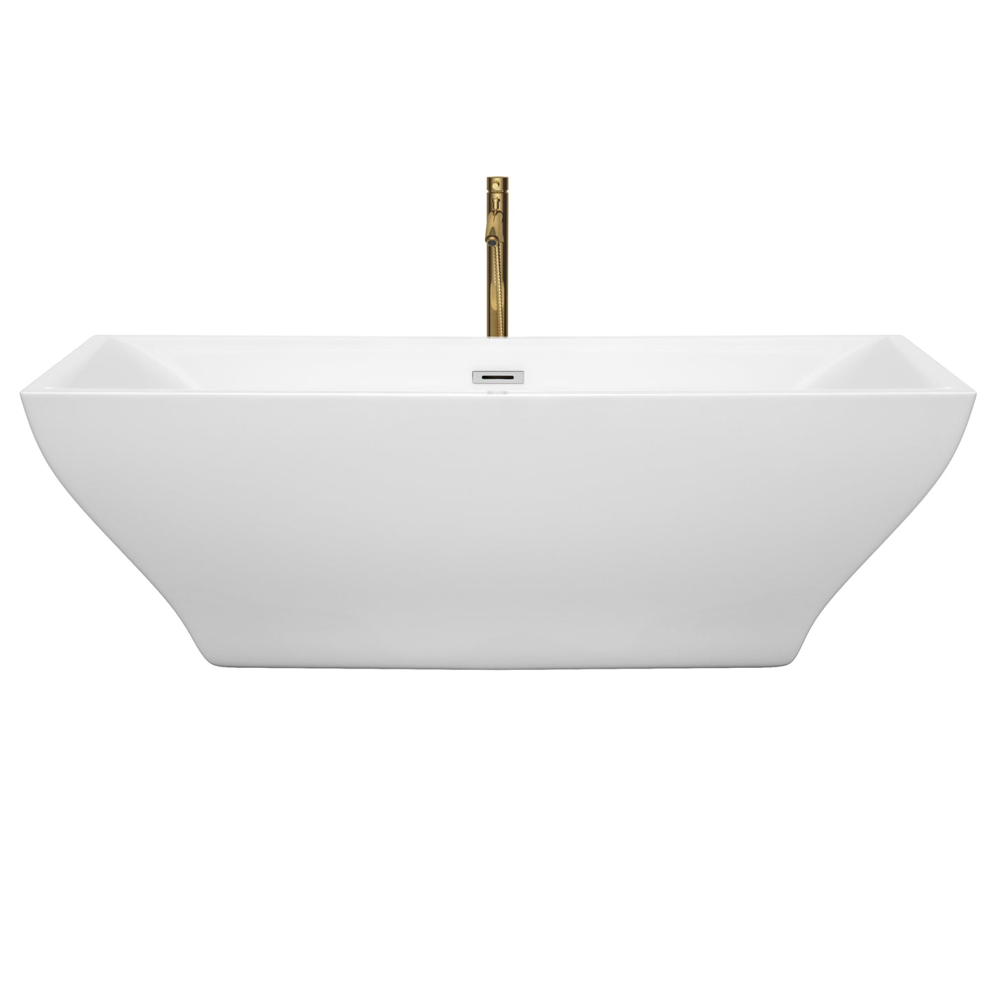 Maryam 71" Freestanding Bathtub in White, Chrome Trim, Faucet in Brushed Gold