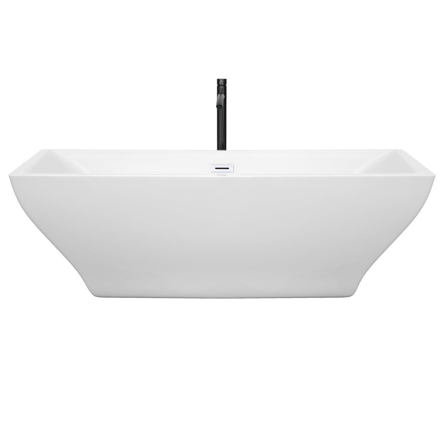 Maryam 71" Freestanding Bathtub in White, Shiny White Trim, Faucet in Black