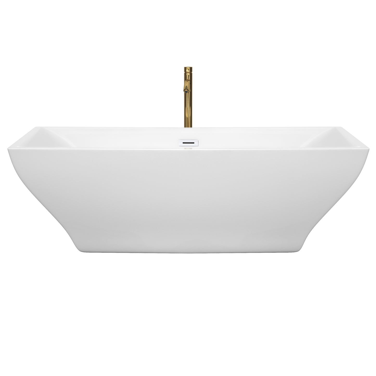 Maryam 71" Freestanding Bathtub in White, White Trim, Faucet in Brushed Gold