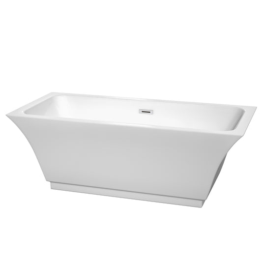 Galina 67" Freestanding Bathtub in White,Polished Chrome Drain, Overflow Trim