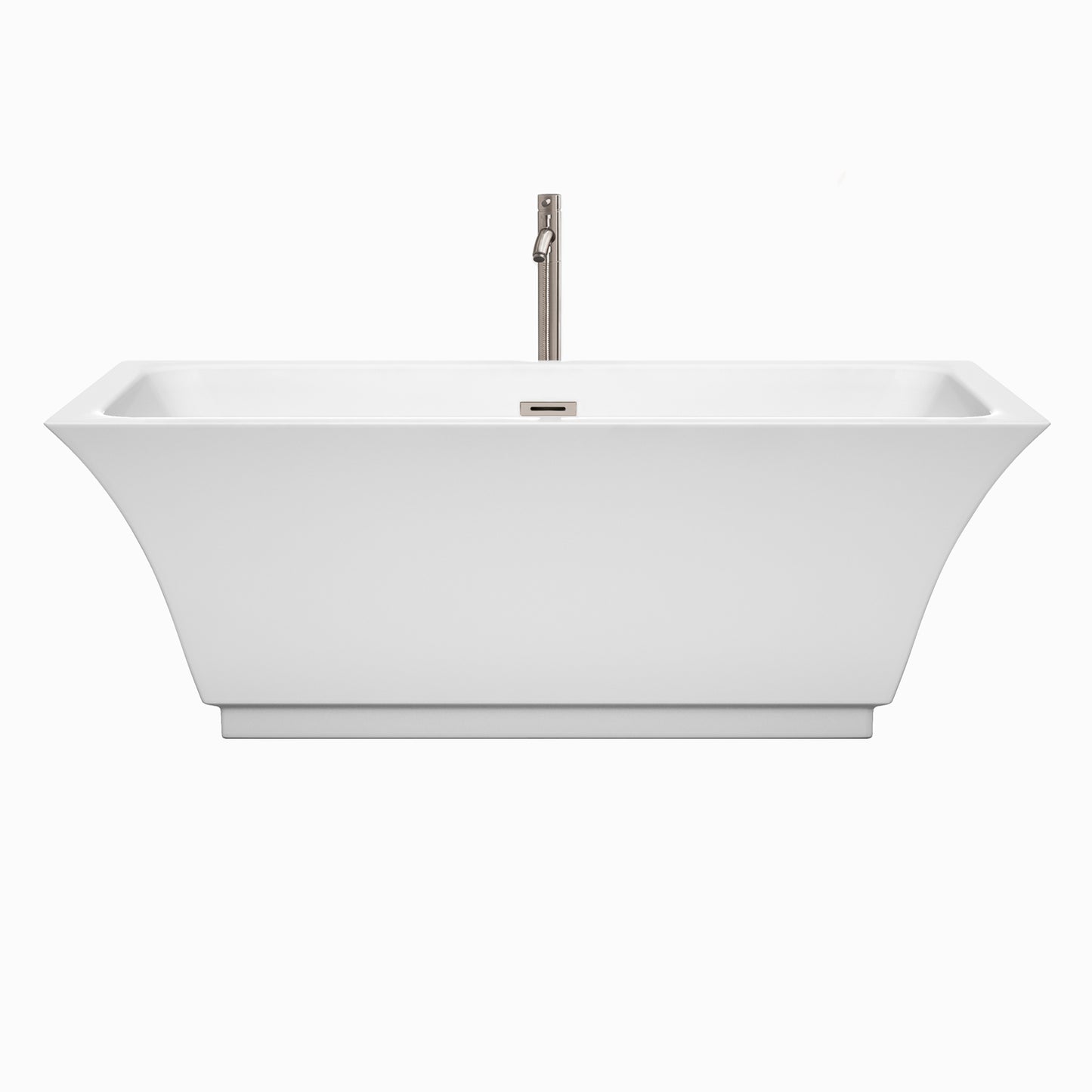 Galina 67" Freestanding Bathtub in White, Overflow Trim in Brushed Nickel