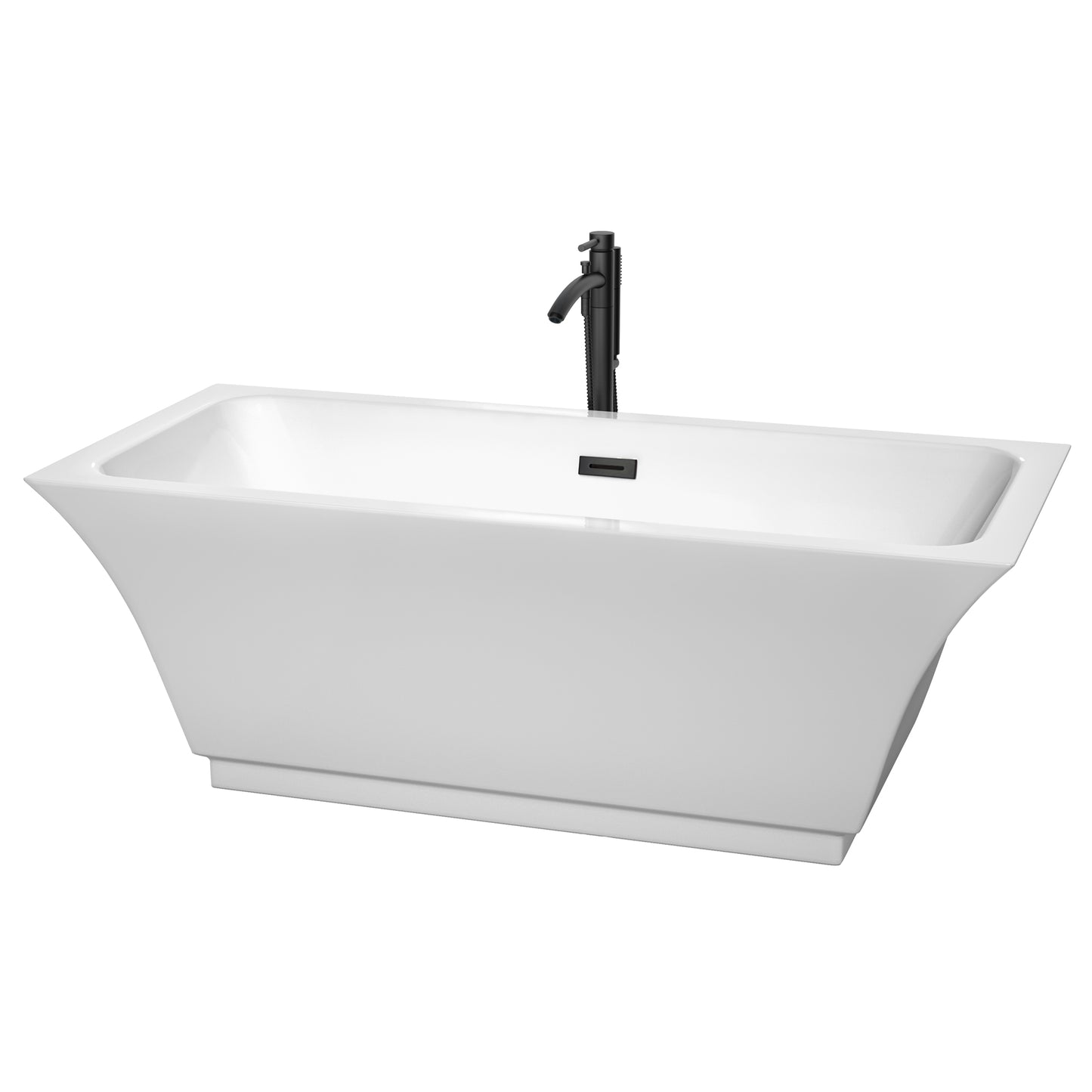 Galina 67" Freestanding Bathtub in White, Overflow Trim in Matte Black