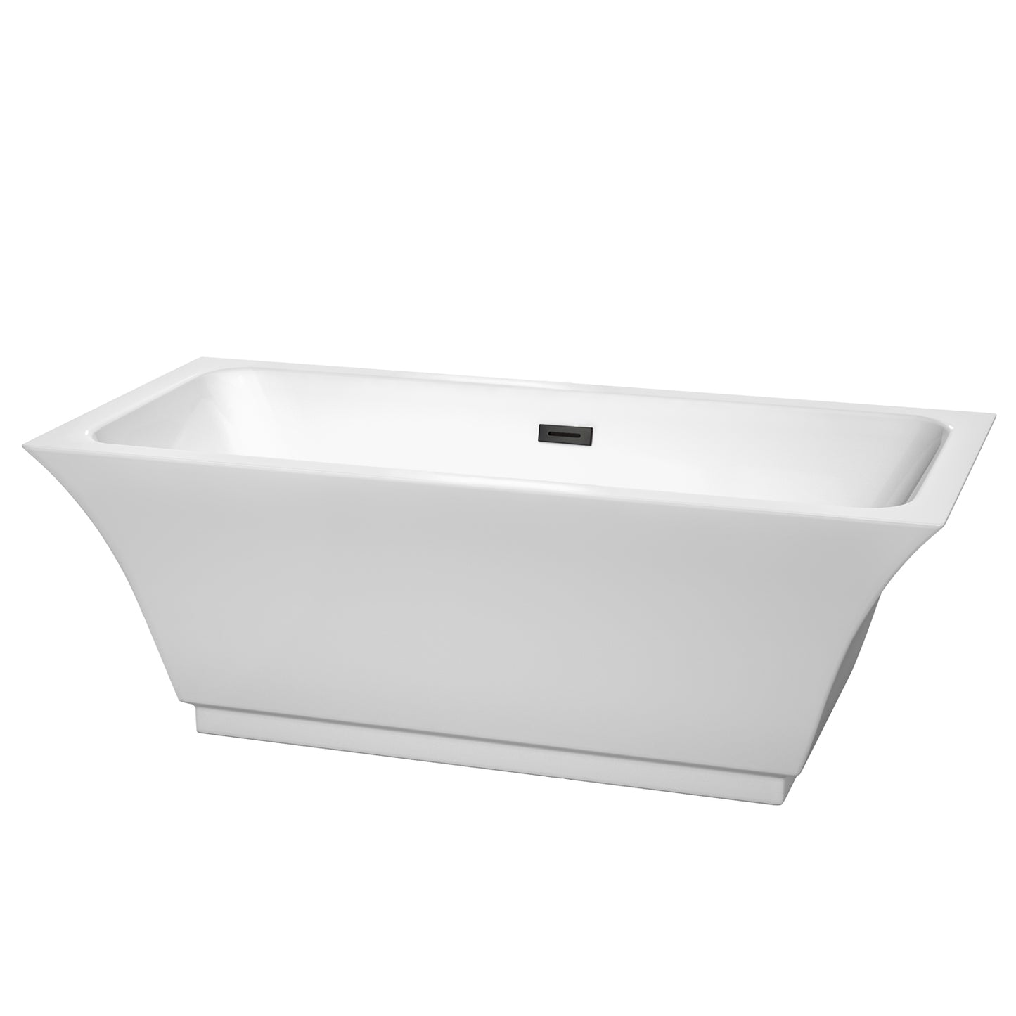 Galina 67" Freestanding Bathtub in White, Matte Black Drain, Overflow Trim