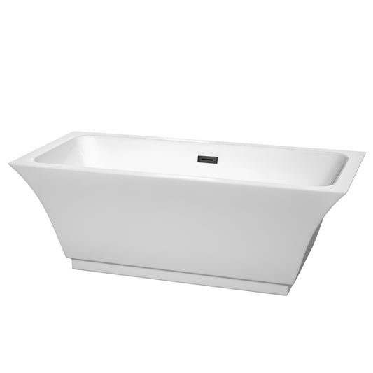 Galina 67" Freestanding Bathtub in White, Matte Black Drain, Overflow Trim