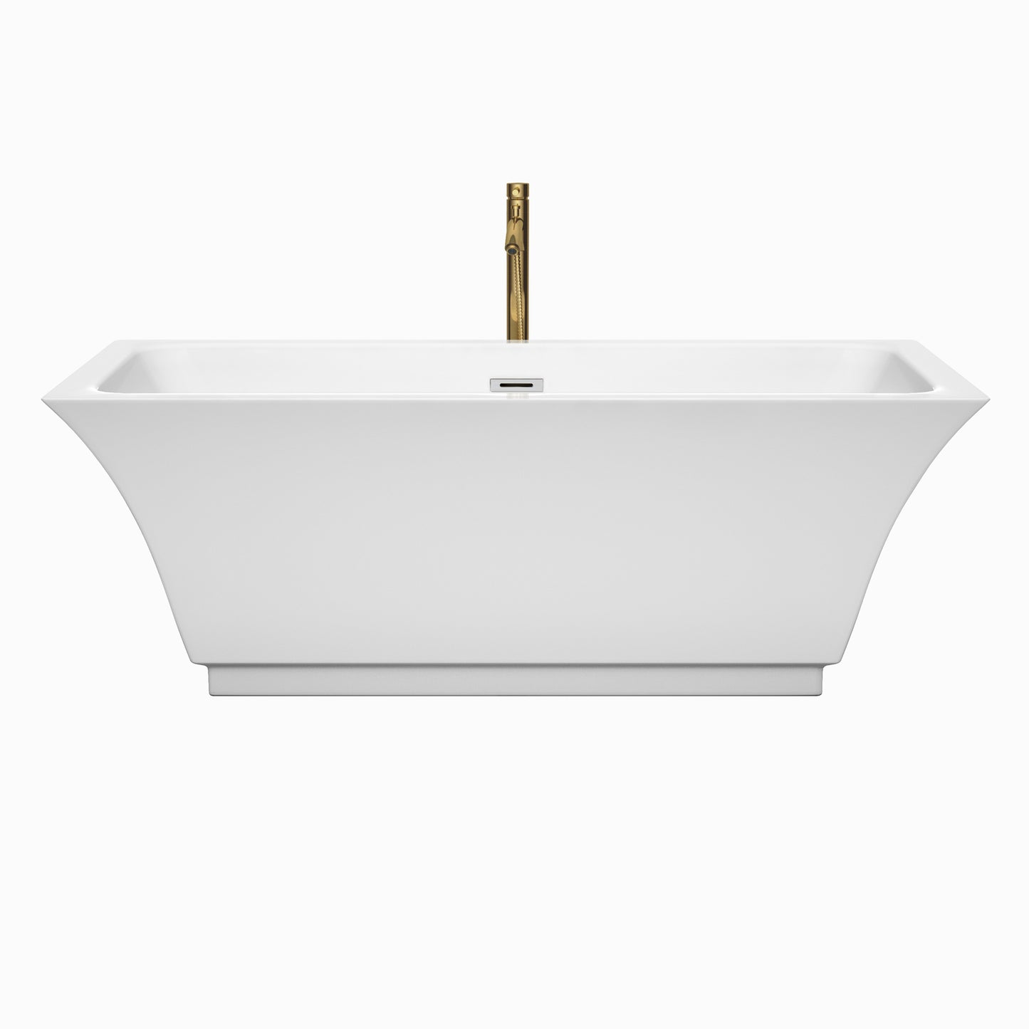 Galina 67" Freestanding Bathtub in White, Chrome Trim, Faucet in Brushed Gold