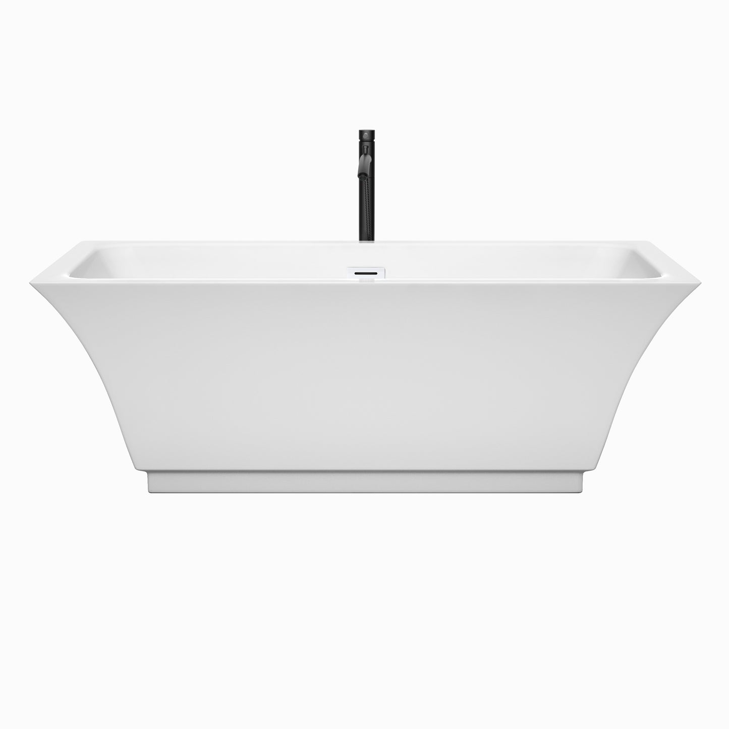 Galina 67" Freestanding Bathtub in White, Shiny White Trim, Faucet in Black