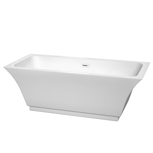 Galina 67" Freestanding Bathtub in White, Shiny White Drain, Overflow Trim