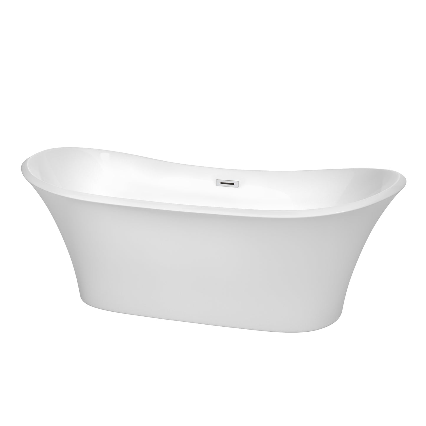 Bolera 71 inch Freestanding Bathtub in White with Polished Chrome Drain and Overflow Trim