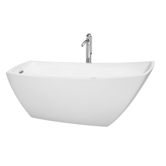 Antigua 67 inch Freestanding Bathtub in White with Floor Mounted Faucet, Drain and Overflow Trim in Polished Chrome