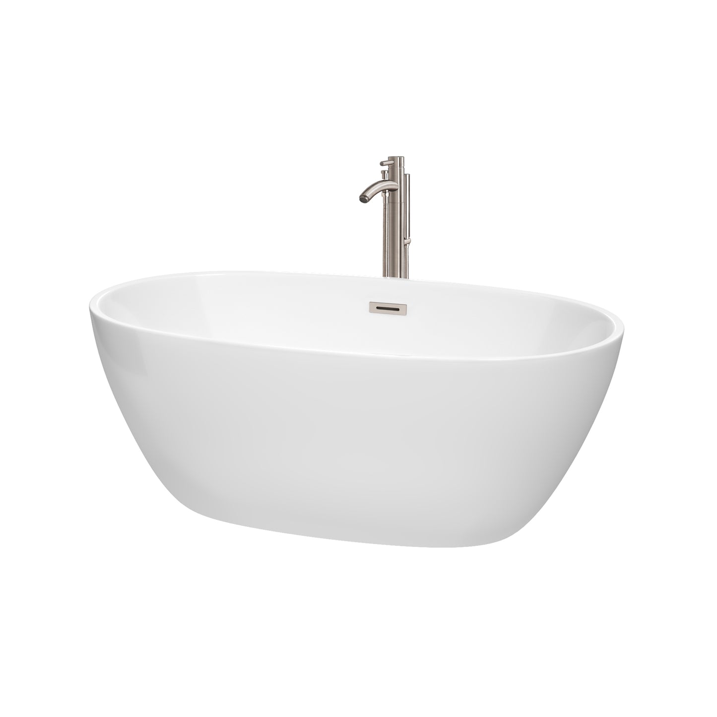 Juno 59" Freestanding Bathtub in White, Overflow Trim in Brushed Nickel