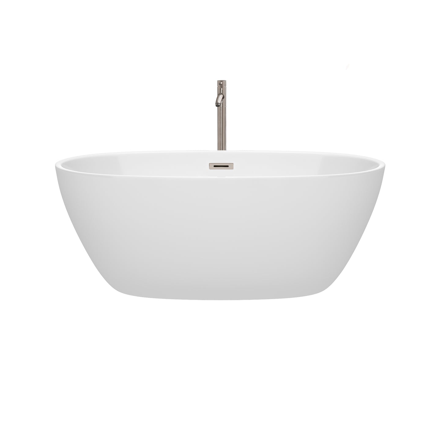 Juno 59" Freestanding Bathtub in White, Overflow Trim in Brushed Nickel