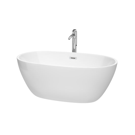 Juno 59" Freestanding Bathtub in White, Overflow Trim in Polished Chrome