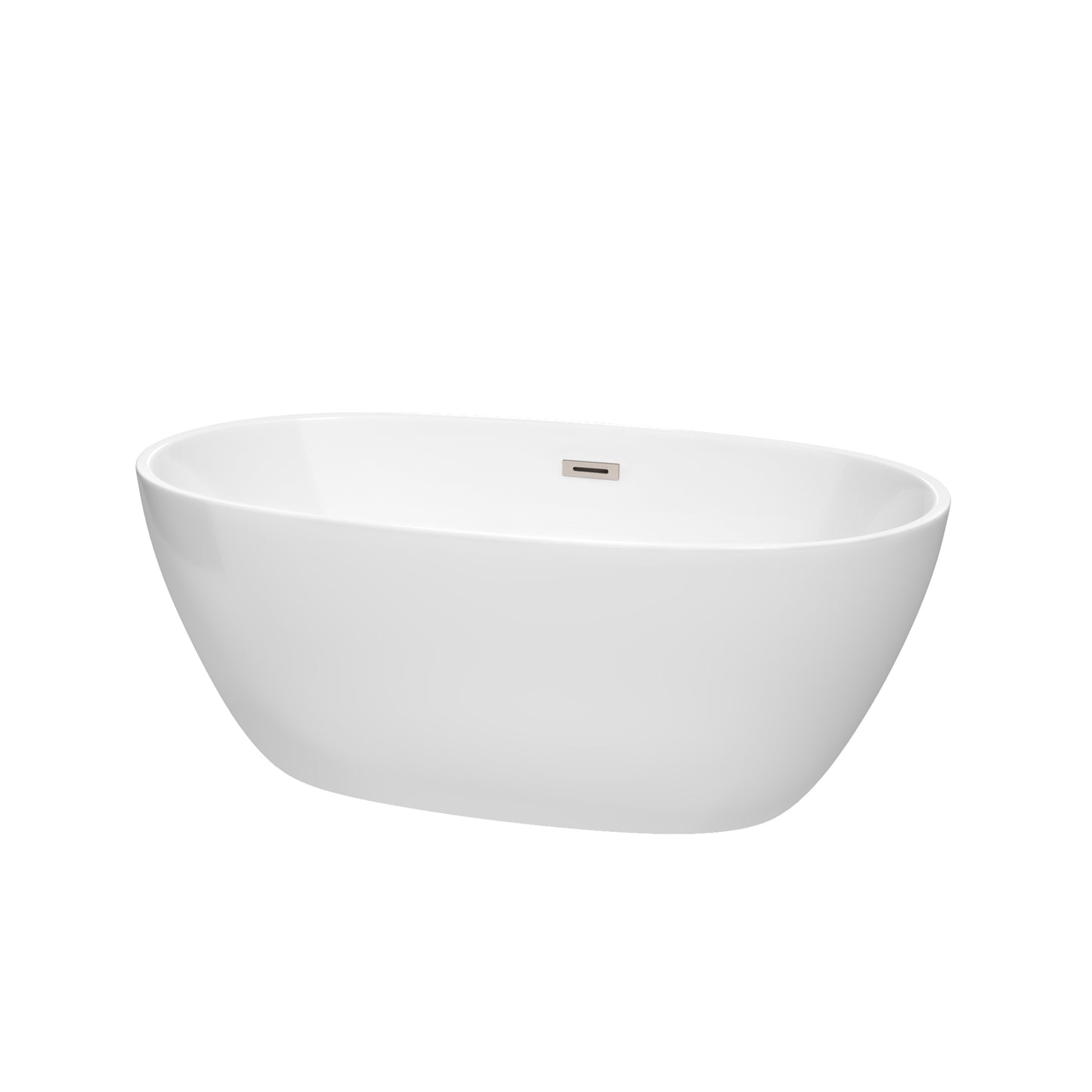 Juno 59" Freestanding Bathtub in White, Brushed Nickel Drain, Overflow Trim