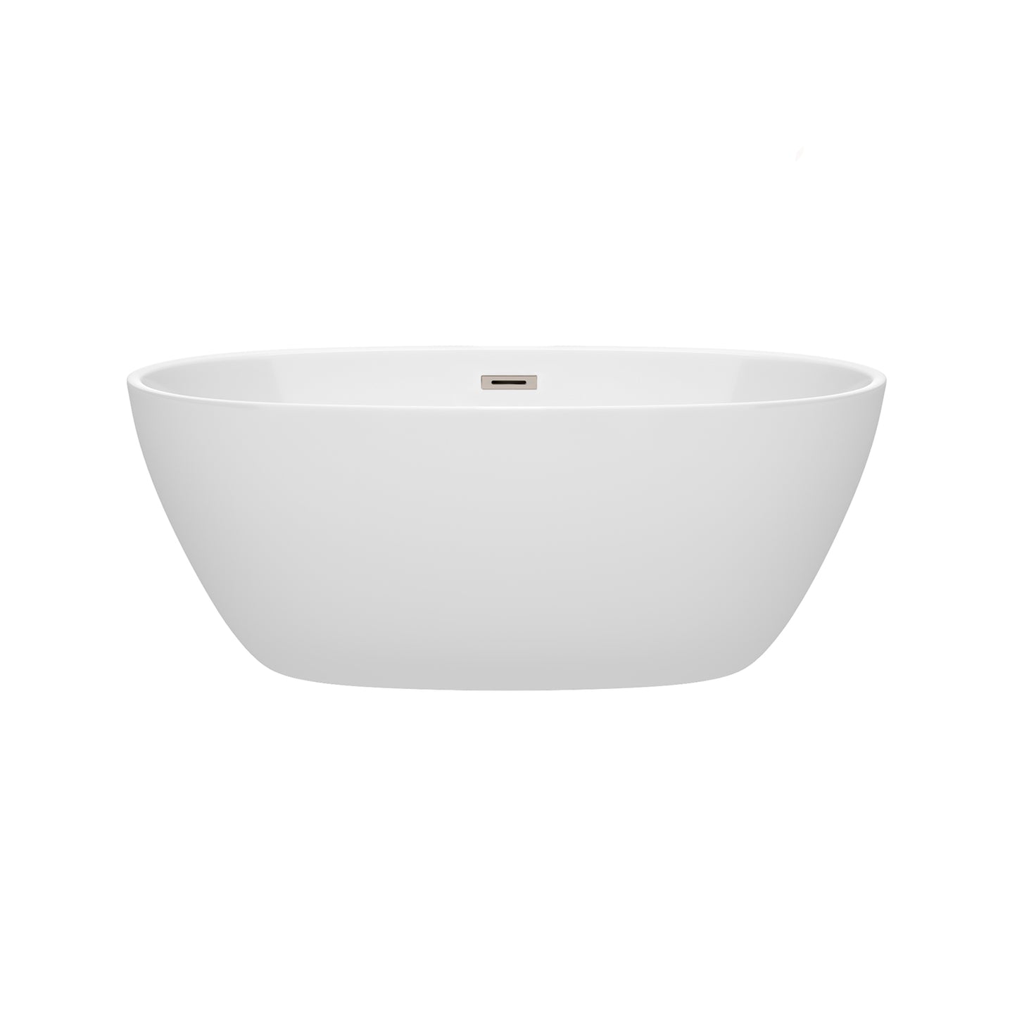 Juno 59" Freestanding Bathtub in White, Brushed Nickel Drain, Overflow Trim