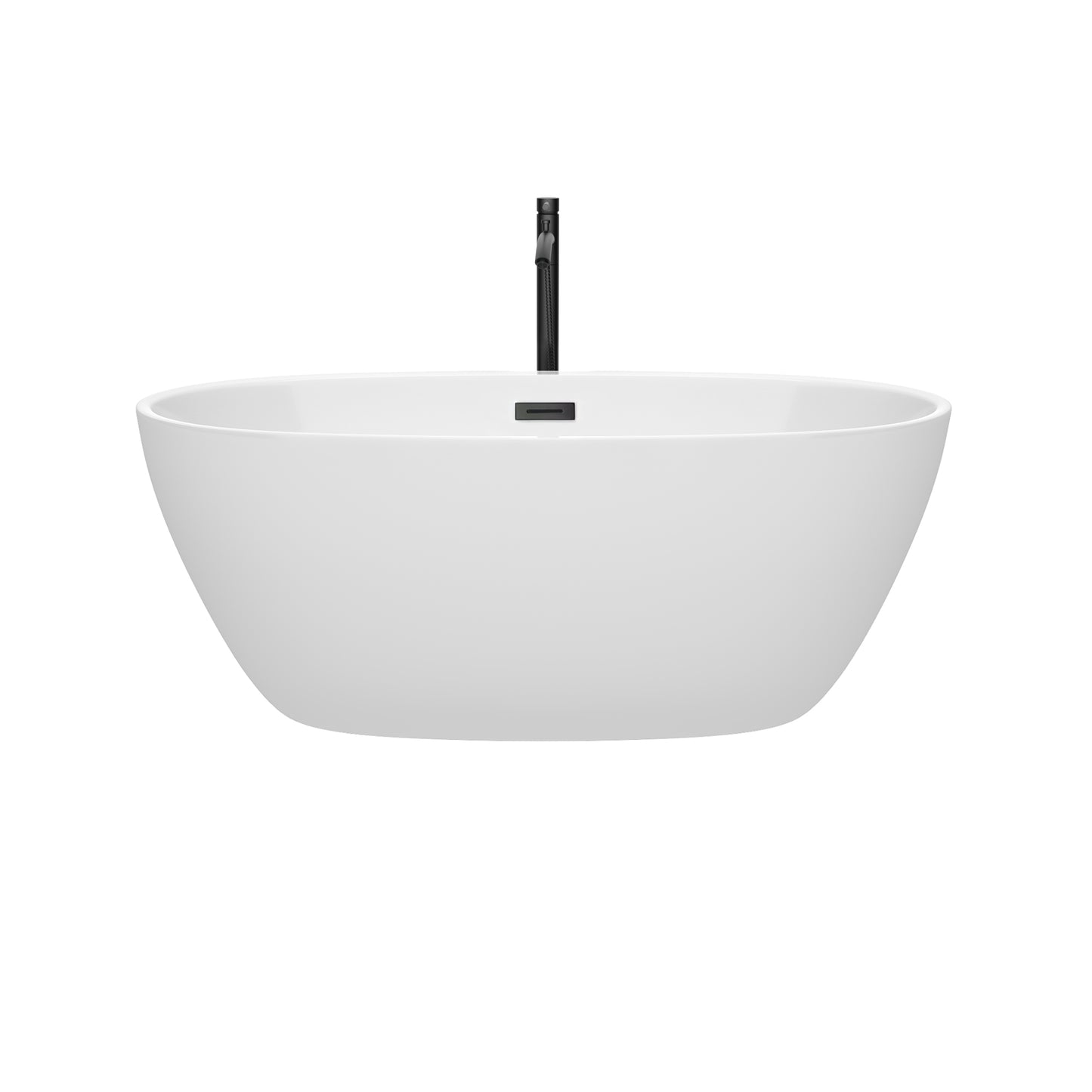 Juno 59" Freestanding Bathtub in White, Overflow Trim in Matte Black