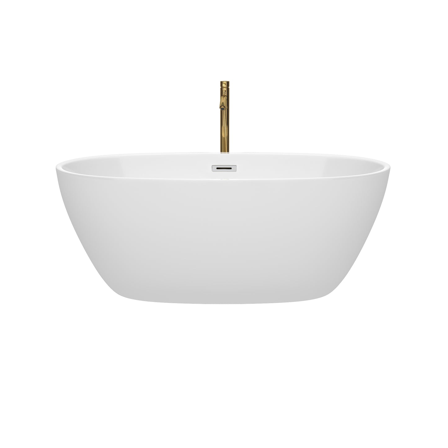 Juno 59" Freestanding Bathtub in White, Chrome Trim, Faucet in Brushed Gold