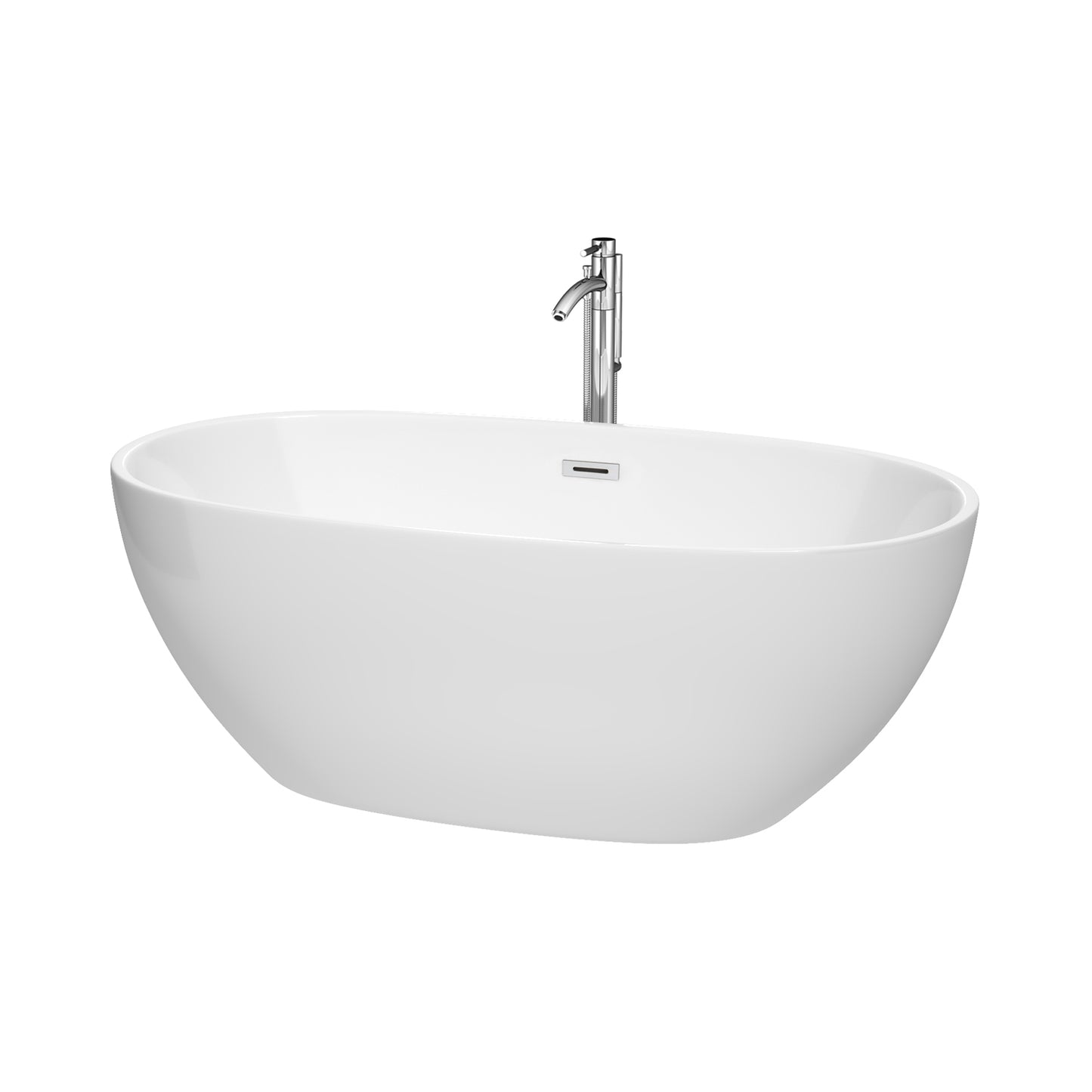 Juno 63" Freestanding Bathtub in White, Overflow Trim in Polished Chrome