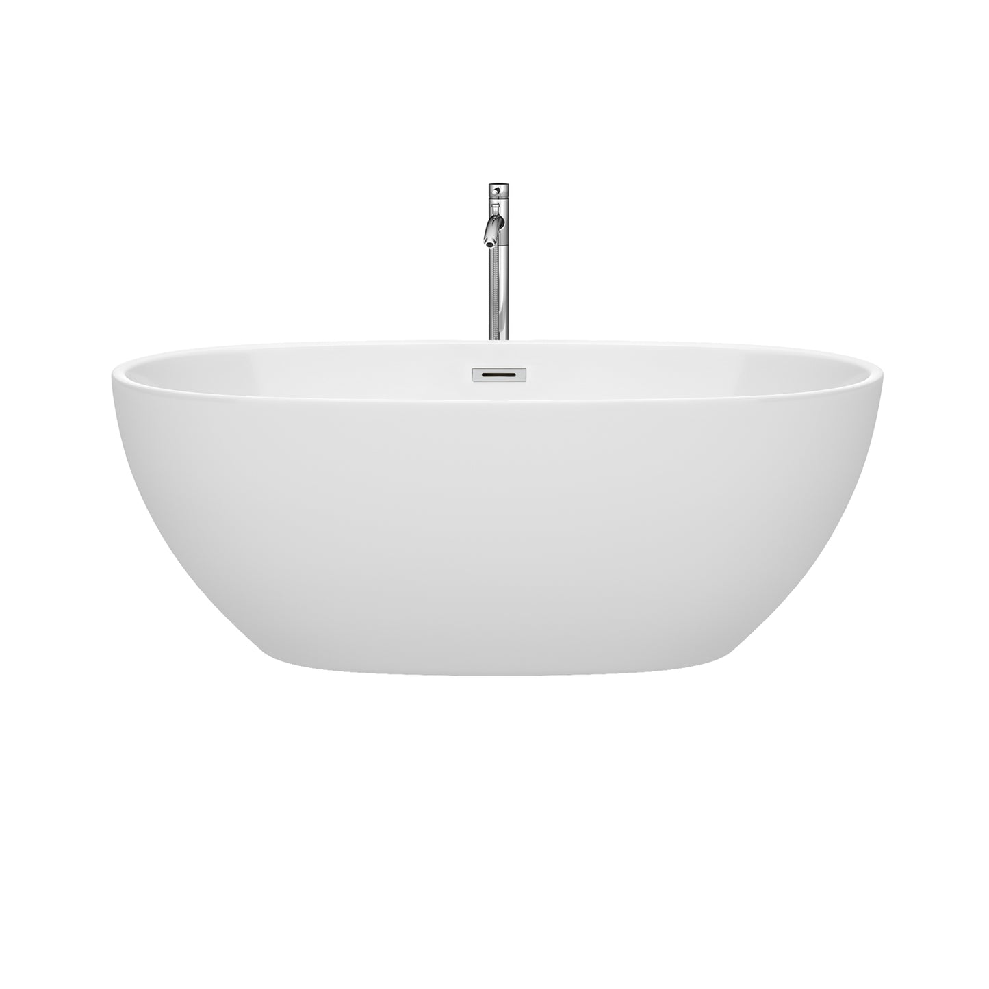 Juno 63" Freestanding Bathtub in White, Overflow Trim in Polished Chrome