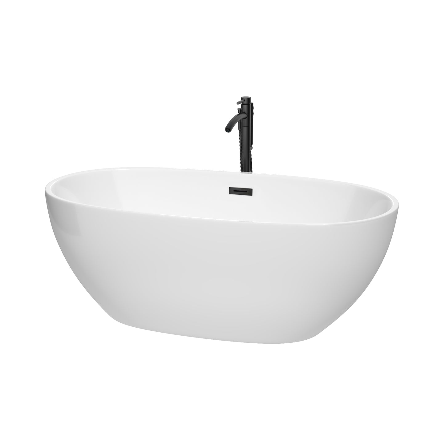 Juno 63" Freestanding Bathtub in White, Overflow Trim in Matte Black