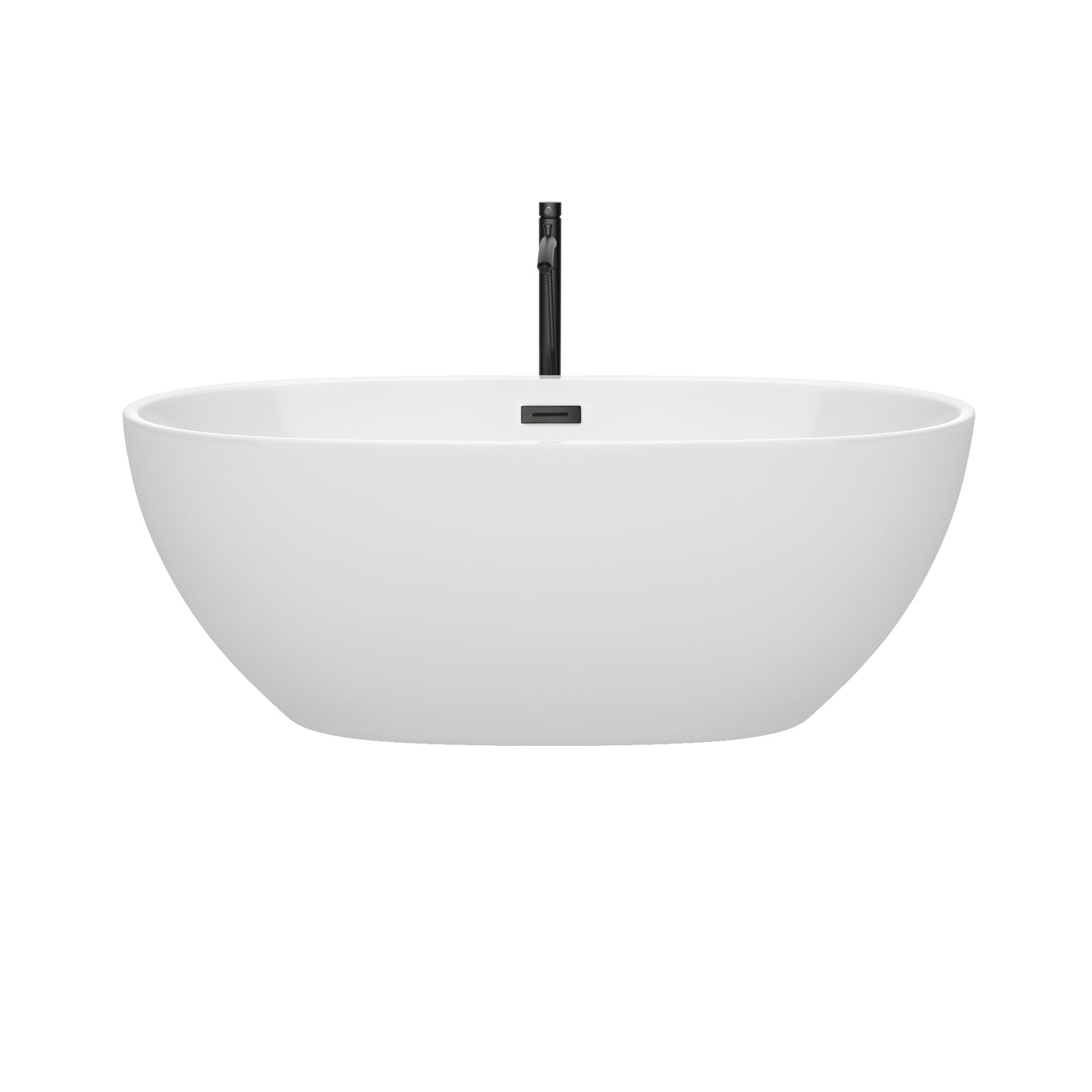 Juno 63" Freestanding Bathtub in White, Overflow Trim in Matte Black
