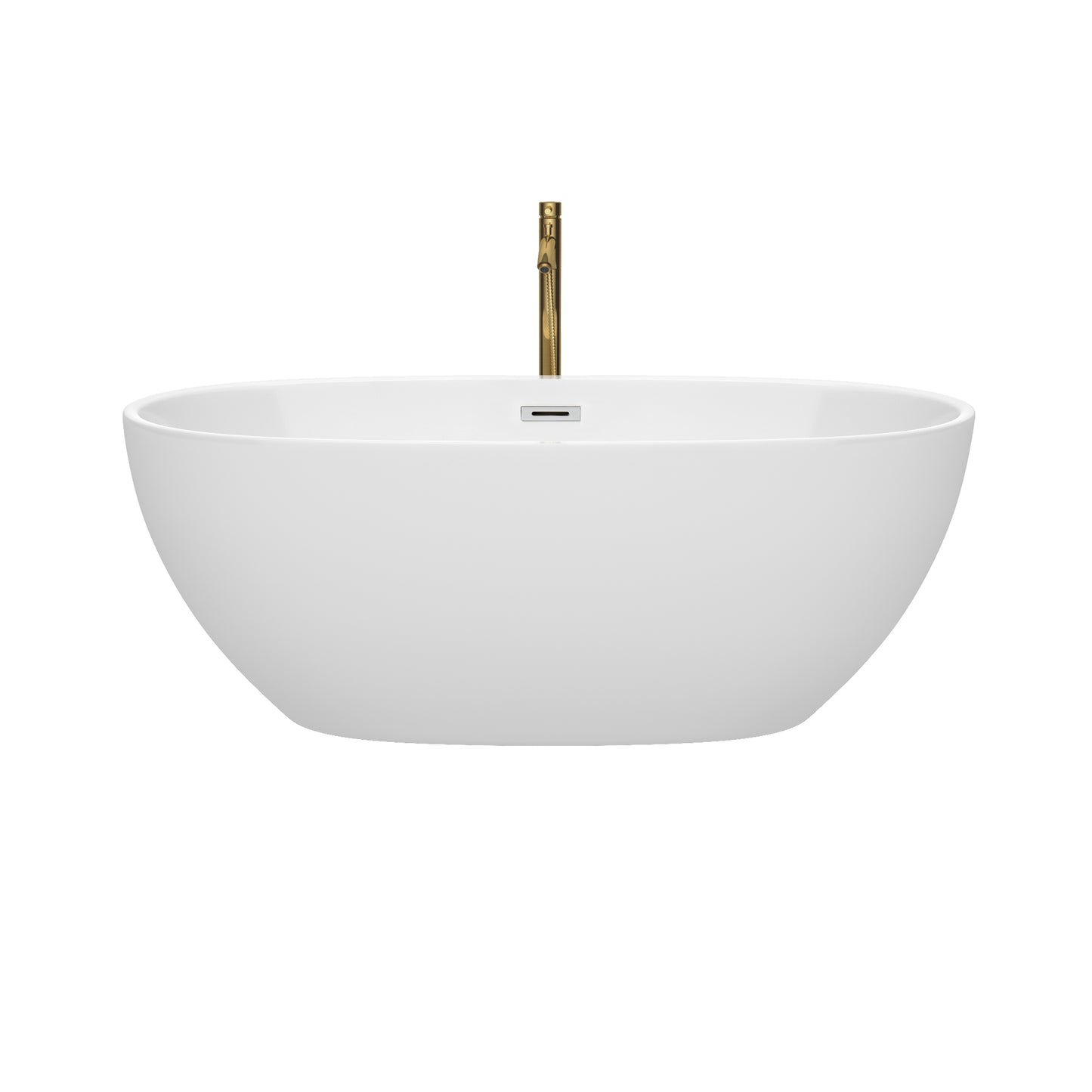 Juno 63" Freestanding Bathtub in White, Chrome Trim, Faucet in Brushed Gold