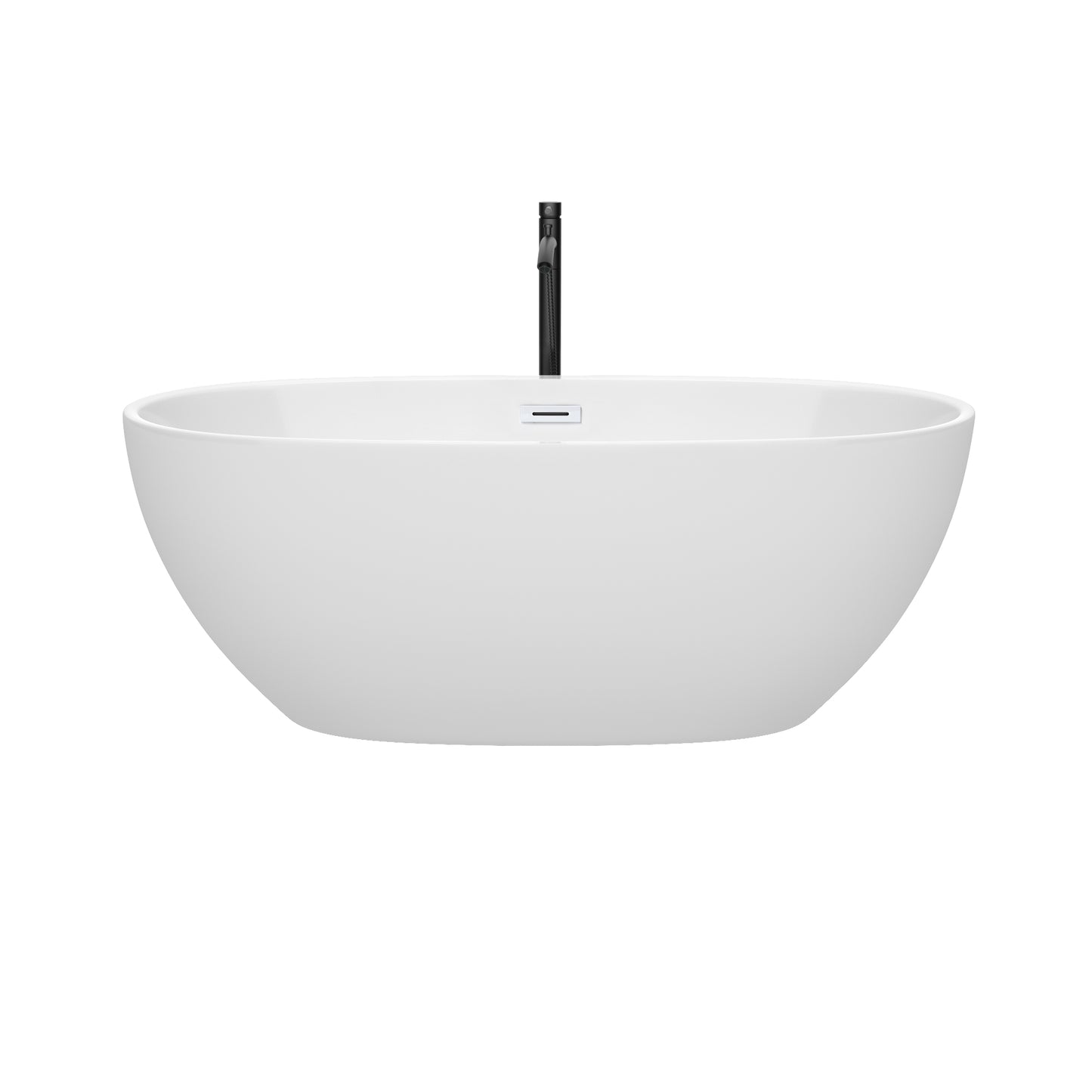 Juno 63" Freestanding Bathtub in White, Shiny White Trim, Faucet in Matte Black