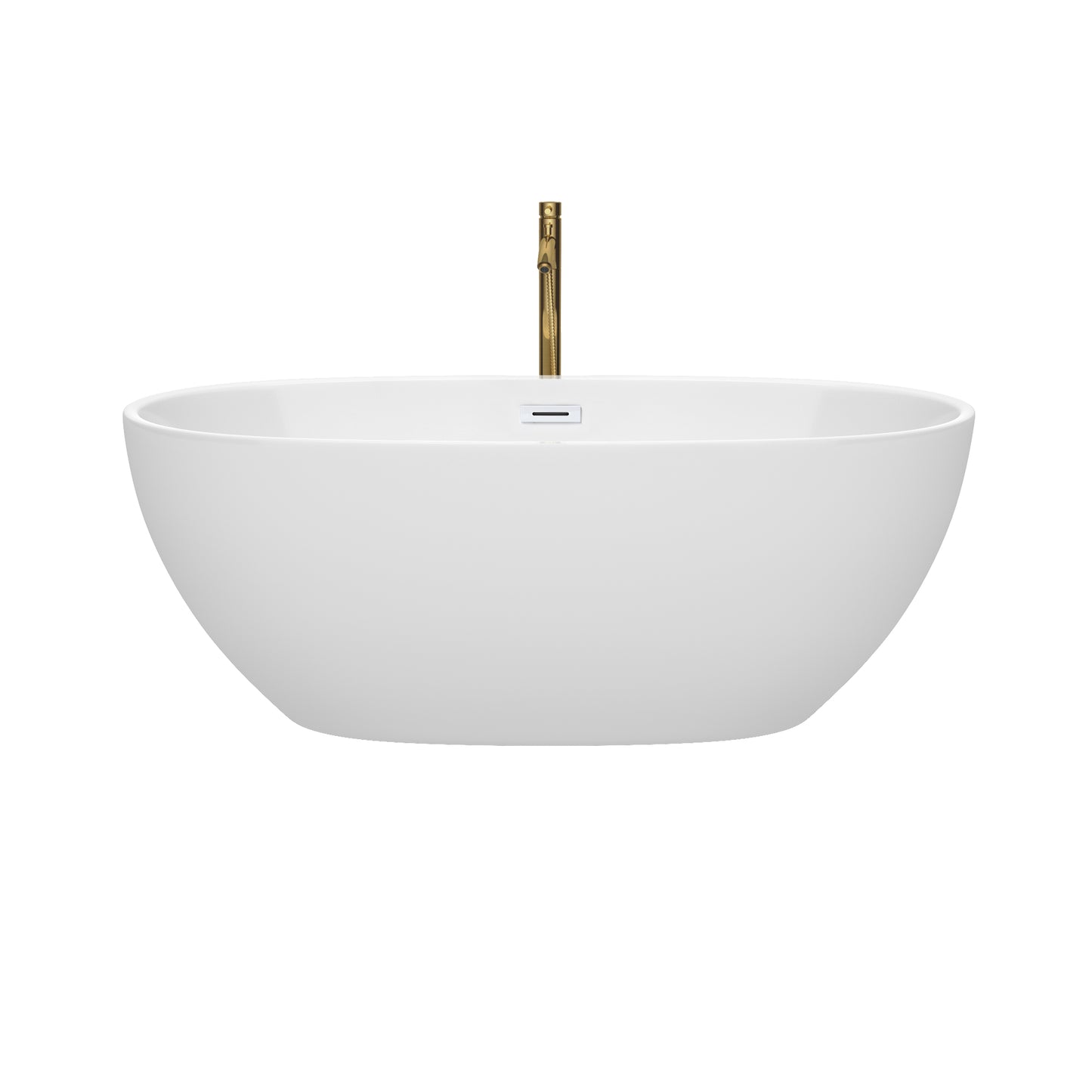 Juno 63" Freestanding Bathtub in White, Shiny White Trim, Faucet in Brushed Gold