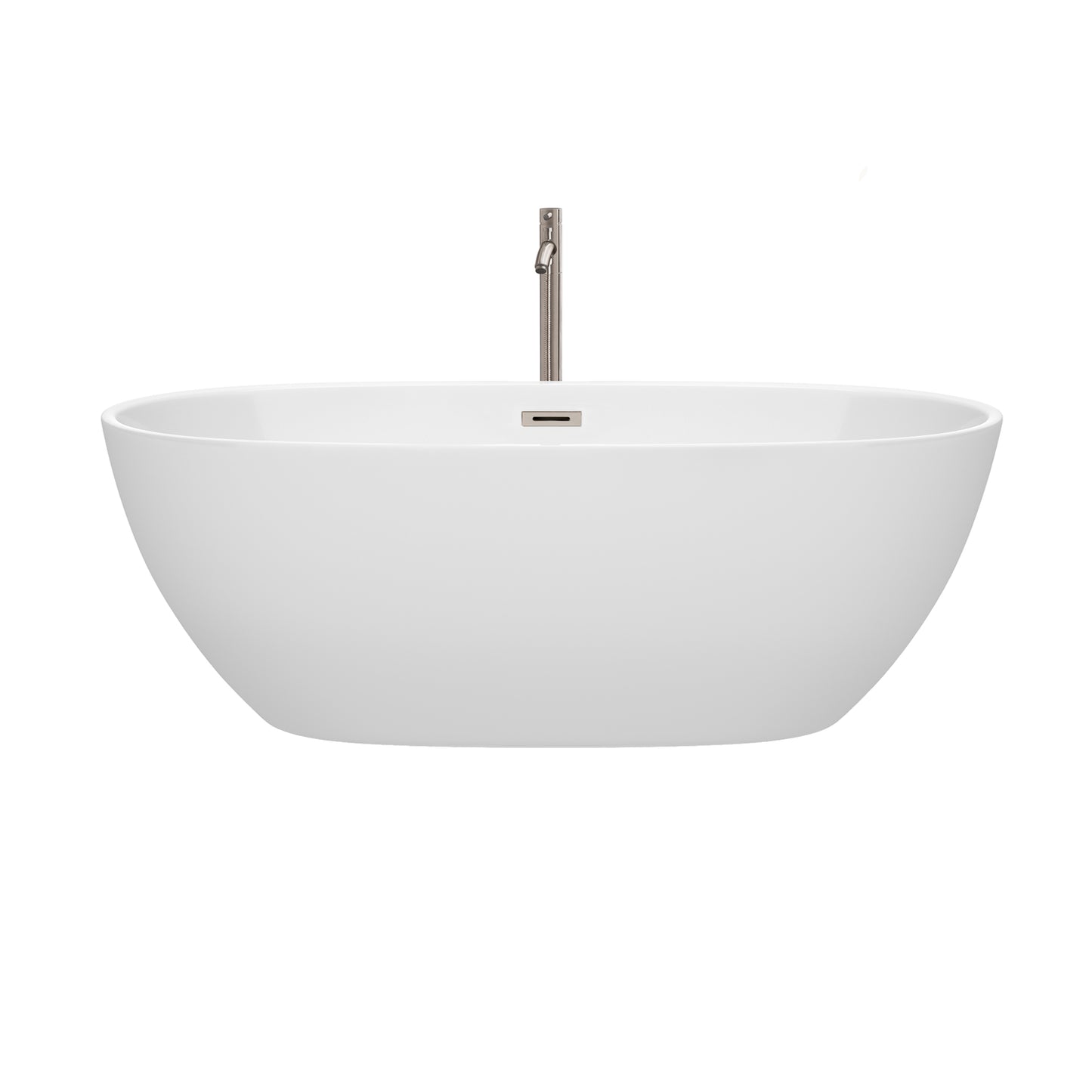 Juno 67" Freestanding Bathtub in White, Overflow Trim in Brushed Nickel