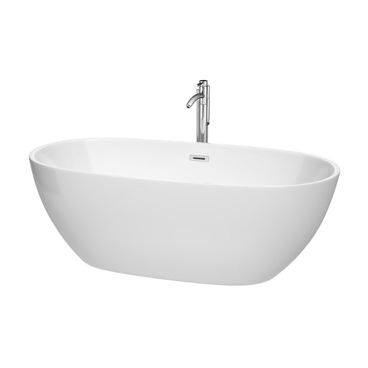 Juno 67" Freestanding Bathtub in White, Overflow Trim in Polished Chrome