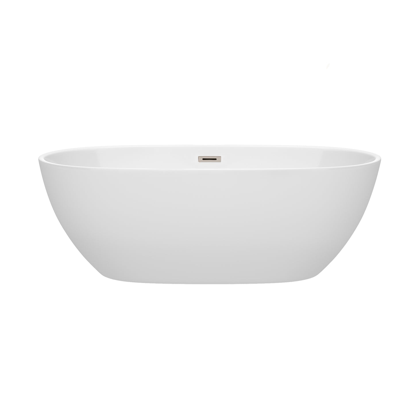 Juno 67" Freestanding Bathtub in White, Brushed Nickel Drain, Overflow Trim
