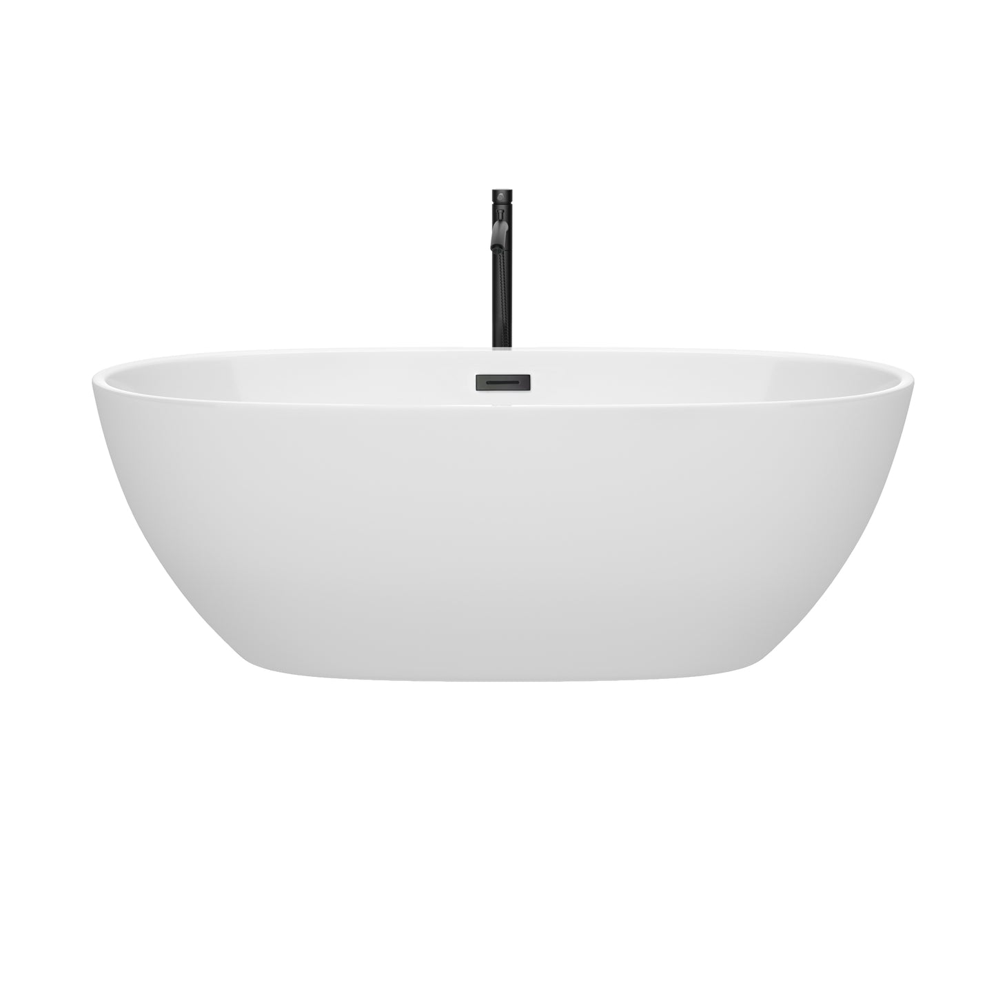 Juno 67" Freestanding Bathtub in White, Overflow Trim in Matte Black