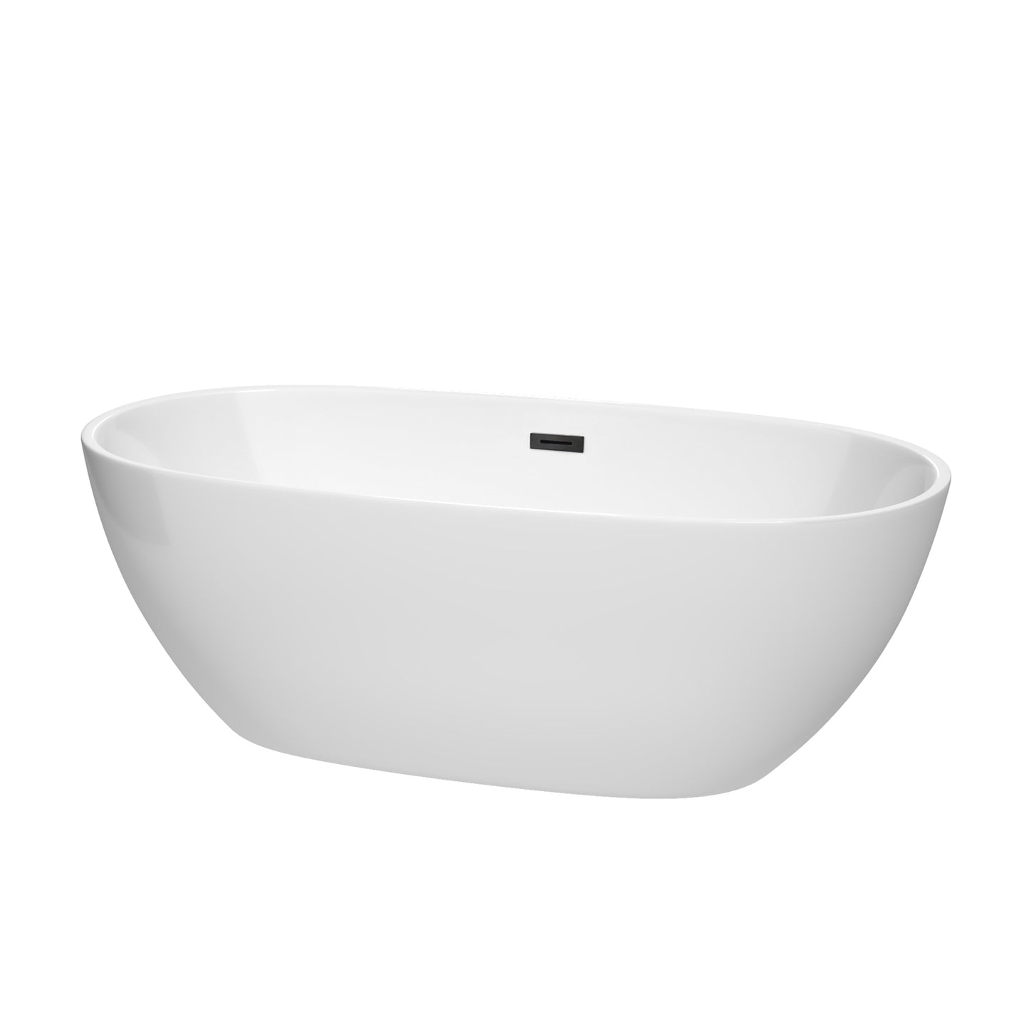 Juno 67" Freestanding Bathtub in White, Matte Black Drain, Overflow Trim